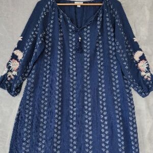 J Jill Blue Medium  Floral Embroidered Dress